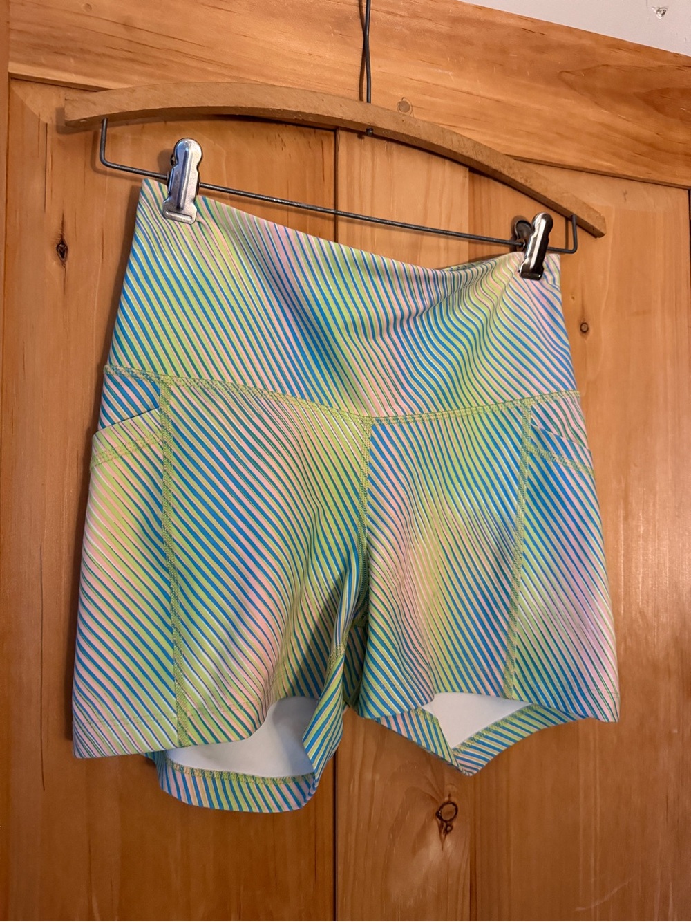 Old Navy Striped High-Waist Bike Shorts in Blue, Green, Pink